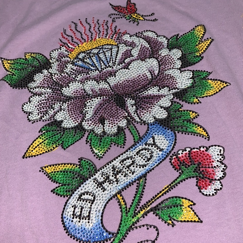 Ed Hardy *RARE* Chrysanthemum Rhinestone Shirt - Picture 2 of 10
